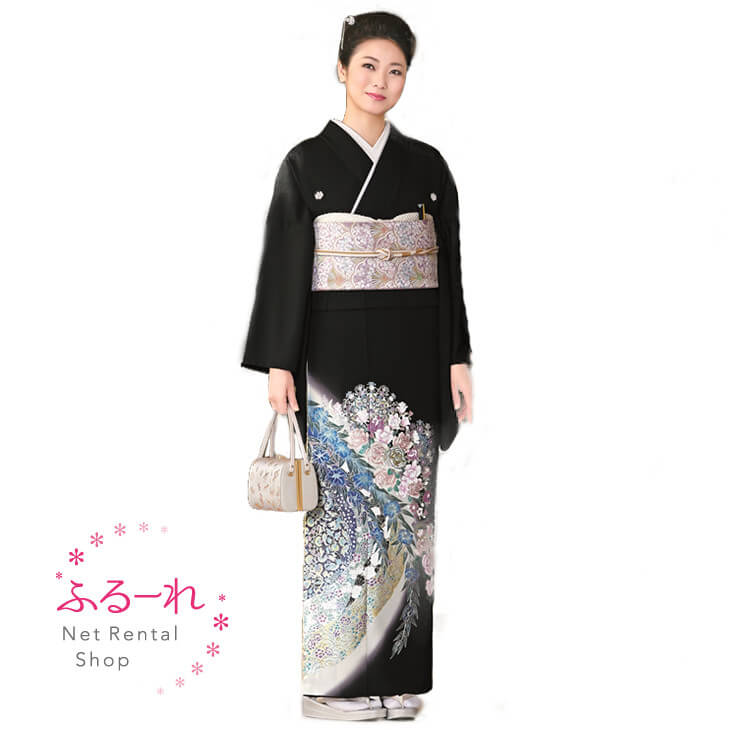 留袖レンタル/留袖 レンタル/留袖フルセット レンタル/留袖セット/留袖レンタル 結婚式/女性和服/着物レンタル/黒留袖 RT0024【158cm~168cm】fy16REN07