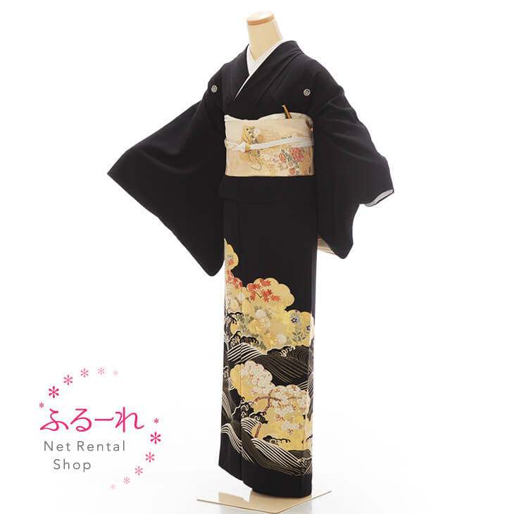 留袖レンタル／留袖　レンタル／留袖フルセット　レンタル／留袖セット／留袖レンタル　結婚式／女性和服／着物レンタル／黒留袖RT0026【158cm~168cm】fy16REN07