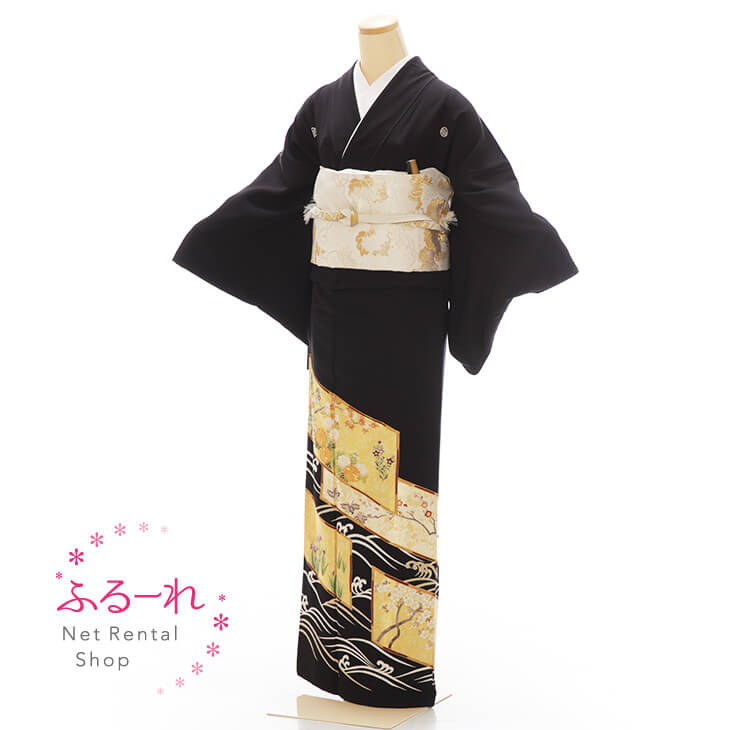 留袖レンタル／留袖　レンタル／留袖フルセット　レンタル／留袖セット／留袖レンタル　結婚式／女性和服／着物レンタル／黒留袖　RT0028【158cm~168cm】fy16REN07