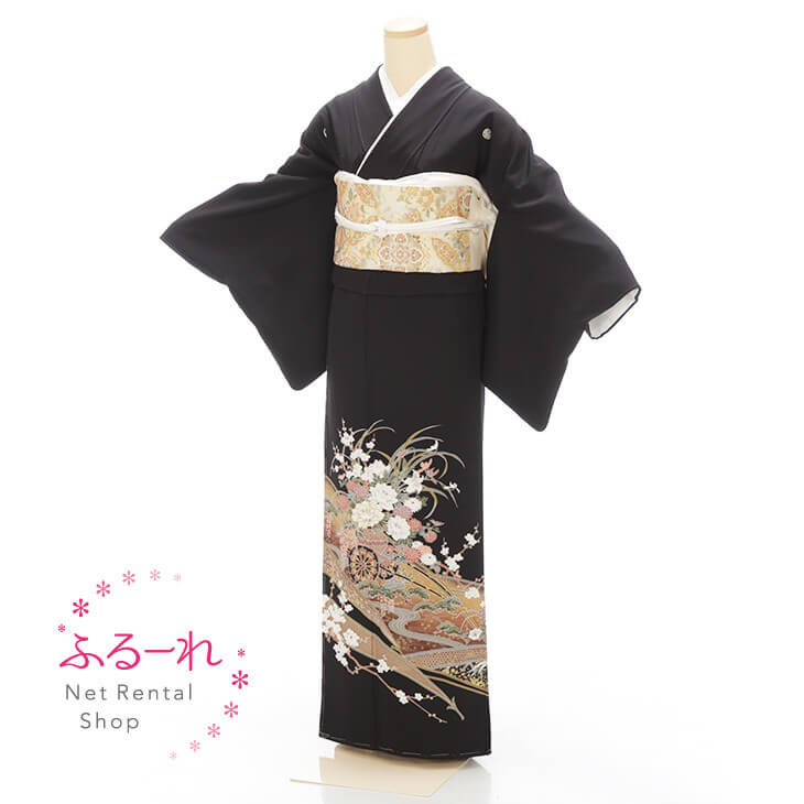 留袖レンタル／留袖　レンタル／留袖フルセット　レンタル／留袖セット／留袖レンタル　結婚式／女性和服／着物レンタル／黒留袖　RT0039【152cm~162cm】fy16REN07