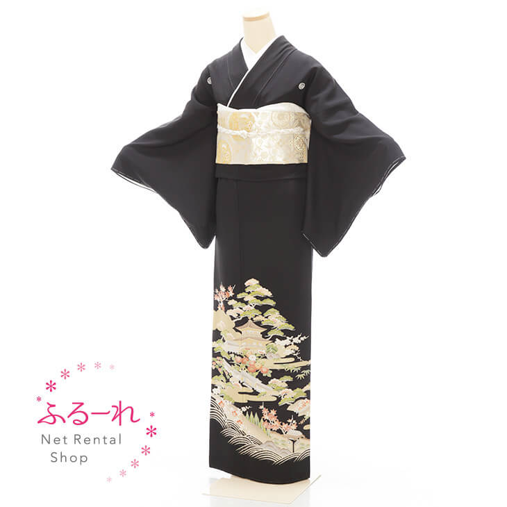 留袖レンタル／留袖　レンタル／留袖フルセット　レンタル／留袖セット／留袖レンタル　結婚式／女性和服／着物レンタル／黒留袖　RT0045【153cm~163cm】fy16REN07