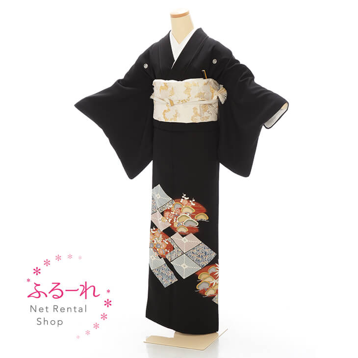 留袖レンタル／留袖　レンタル／留袖フルセット　レンタル／留袖セット／留袖レンタル　結婚式／女性和服／着物レンタル／黒留袖　RT0046【155cm~165cm】fy16REN07