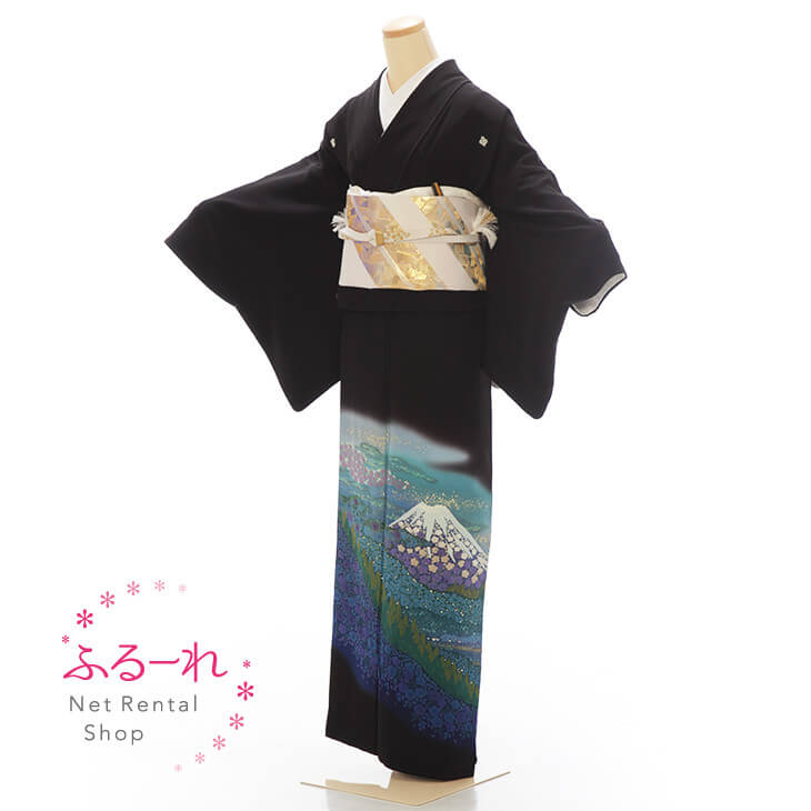 留袖レンタル／留袖　レンタル／留袖フルセット　レンタル／留袖セット／留袖レンタル　結婚式／女性和服／着物レンタル／黒留袖　RT0055【158cm~168cm】fy16REN07