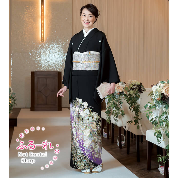 留袖レンタル／留袖　レンタル／留袖フルセット　レンタル／留袖セット／留袖レンタル　結婚式／女性和服／着物レンタル／黒留袖　RT0066【158cm~168cm】fy16REN07