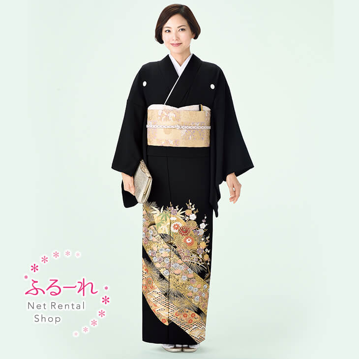 留袖レンタル／留袖　レンタル／留袖フルセット　レンタル／留袖セット／留袖レンタル　結婚式／女性和服／着物レンタル／黒留袖　RT0089【158cm~168cm】fy16REN07 ことほぎ 源氏絵巻 17,856円