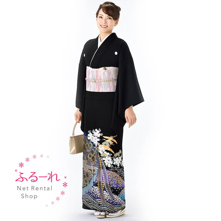 桂由美 光琳辻ヶ花／留袖レンタル／留袖　レンタル／留袖フルセット　レンタル／留袖セット／留袖レンタル　結婚式／女性和服／着物レンタル／黒留袖　RT0093【158cm~168cm】fy16REN07