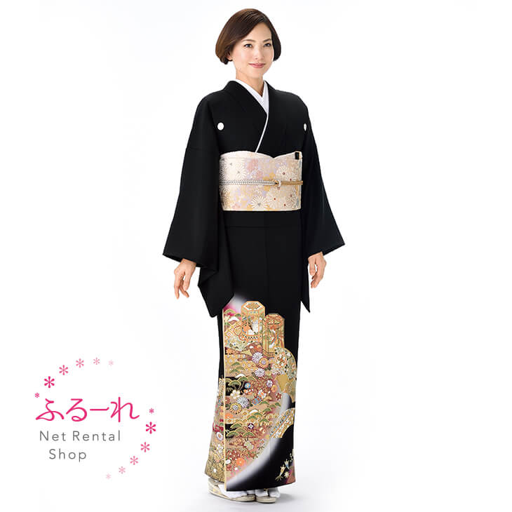 桂由美 時代絵巻／留袖レンタル／留袖　レンタル／留袖フルセット　レンタル／留袖セット／留袖レンタル　結婚式／女性和服／着物レンタル／黒留袖　RT0102【158cm~168cm】fy16REN07