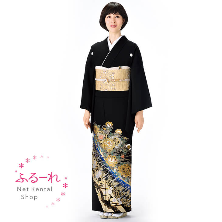桂由美 飛翔鶴／留袖レンタル／留袖　レンタル／留袖フルセット　レンタル／留袖セット／留袖レンタル　結婚式／女性和服／着物レンタル／黒留袖　RT0103【158cm~168cm】fy16REN07