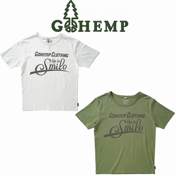 【送料無料】【MEN'S&WOMEN'S】GOHEMP UP IN SMILE BASIC SHORT SLEEVE TEE ゴーヘンプ アップインスマイルベーシックショートスリーブT cheech & chongの1978年作品 Up in Smokeのオマージュで笑顔になれるパロディロゴ 夏の定番ヘンプ×オーガニックコットンジャージー