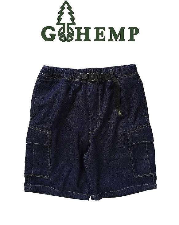 【貨物輸送無料】【MEN\u0027S】GOHEMPゴーヘンプ CARGO WIDE HALF SHORTS カーゴワイドハーフショーツ 夏に至適なやや薄っぺらの9薬局衡オンスジーンズつづき物 ミリタリーのカーゴパンツの科目をやとい入れるしたビッグ影ぼうしの二分の一ズボン下 裾は表どおり表現スタイルにも親和性好いたらしい流行りの膝丈