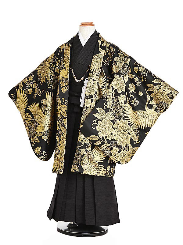 七五三 男の子 袴セット10点セット 3歳 記念 和装 黒×ゴールド 楽天市場】七五三レンタル 男の子 5975黒ゴールド鶴×黒袴 5歳