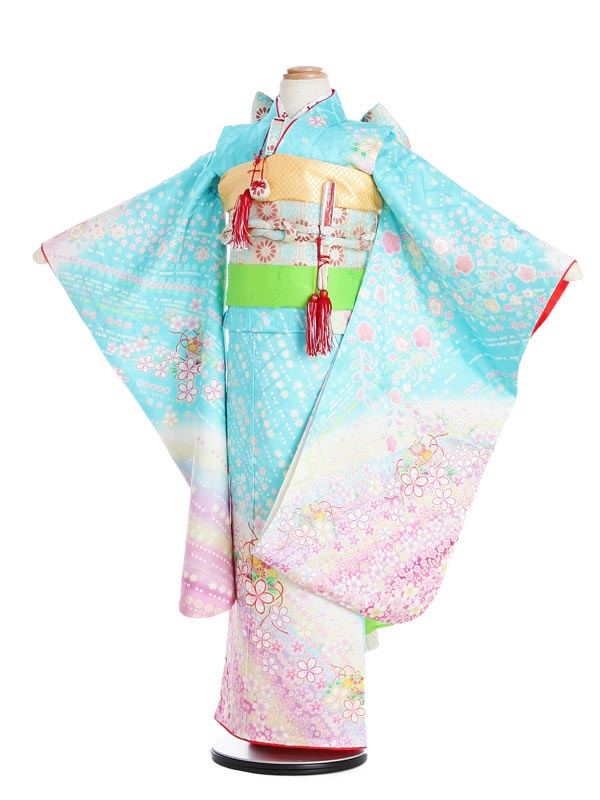 【レンタル】七五三 着物 7歳 着物レンタル 七五三レンタル 女の子 水色 グラデーション 小花 毬7304 フルセット貸衣装 七五三着物 子供着物 お正月 ひな祭り 結婚式 753 キッズ着物 きもの 0APT764(7304)|マタニティ子供喪服レンタルH&H