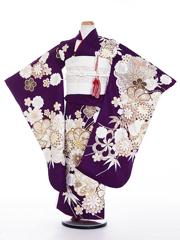【レンタル】七五三 着物 ７歳着物レンタル 七五三レンタル 女の子 紫 菊金刺繍 7310 フルセット貸衣装 子供着物 お正月 ひな祭り 結婚式 753 キッズ着物 きもの (7310)｜マタニティ子供喪服レンタルＨ＆Ｈ 14,652円