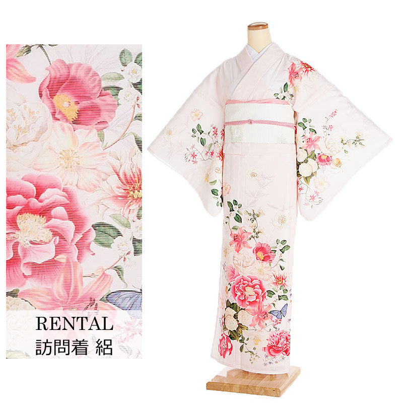 【レンタル】訪問着 レンタル 絽 夏着物 いちは 150~160cm S/M/L ピンク ブーケ 名古屋袋帯 手結び帯 新品足袋プレゼント 訪問着レンタル 草履 バッグ セット 袋帯 着物レンタル フルセット 7月 8月 薄物 おそろい 夏物 お宮参り 結婚式 式典 母親 祖母 親族 夏用 0061 tk|マタニティ子供喪服レンタルH&H