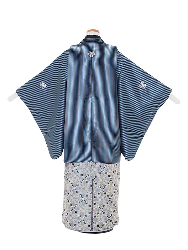 レンタル 13歳前後 男児 青ストライプ紋付 ベージュ袴羽織セット 150cm 155cm 12歳 卒業式 小学生卒業袴 6年生 貸衣装 行灯型 ジュニア着物 Painfreepainrelief Com