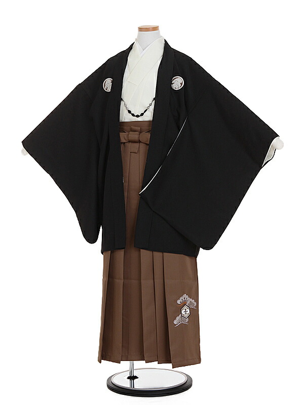 羽織袴フルセット ジュニア用 12才～13才 145-155cm Kukka BOY オリジナル刺繍紋 羽織は紺色 袴は黒色 卒業式 新品（株）安田屋 羽織袴フルセット ジュニア用 12才～13才 145-155cm Kukka BOY