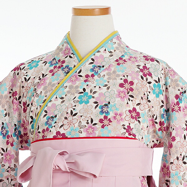 期間限定お試し価格 New 簡単着付け 卒業袴 卒業式 袴セット 女の子150cm 160cm 12歳前後 女児袴レンタル 日本製ちりめん 桜づくし ピンク地 ピンク袴 小学生 6年生 着物レンタル 貸衣装 子供着物 簡単卒業はかまセット Qdtek Vn