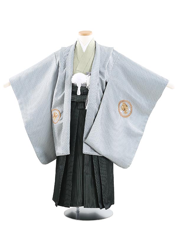 【レンタル】かんたん七五三[簡単着付け] 着物 5,6歳七五三レンタル 絞り風刺繍柄鷹と兜に軍配 5才男児フルセットB511｜マタニティ子供喪服レンタルＨ＆Ｈ