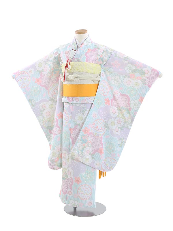 七五三 7歳着物レンタル KAGURA 桜と鞠 水色 B710 フルセット貸衣装 女の子 子供着物 お正月 ひな祭り 結婚式 753 キッズ着物 七五三レンタル きもの