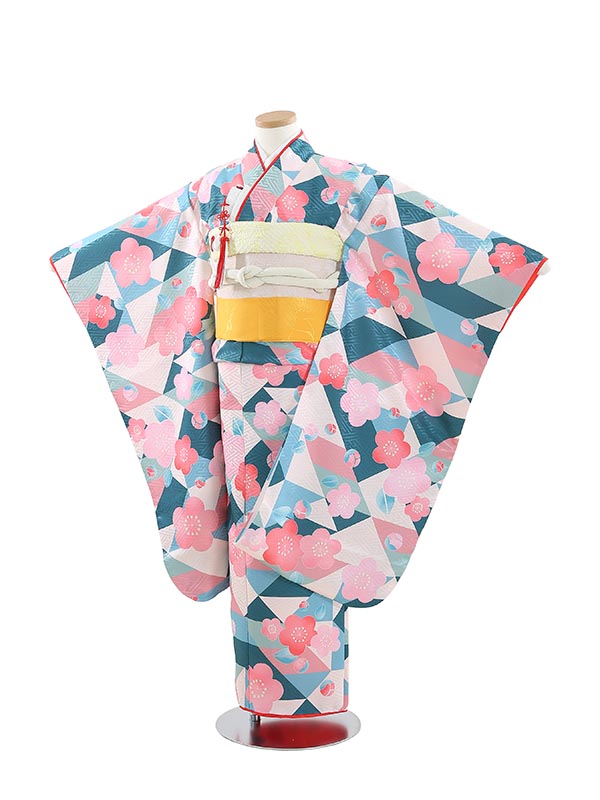 【レンタル】七五三 7歳 着物 レンタル KAGURA レトロ 小梅 ピンク×緑 B723 七五三着物 フルセット 753着物 貸衣装 女の子 子供着物 お正月 ひな祭り 結婚式 753 キッズ着物 七五三レンタル きもの|マタニティ子供喪服レンタルH&H