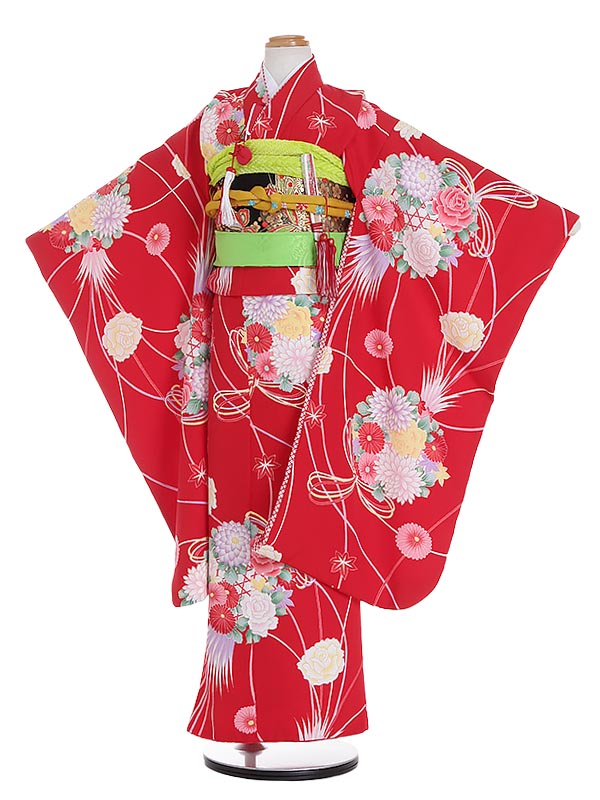 【レンタル】七五三 ７歳着物レンタル 110cm～120cm 薔薇と菊 K702 七五三着物 フルセット 753着物貸衣装 女の子 子供着物 お正月 ひな祭り 結婚式 753 キッズ着物 七五三レンタル きもの 袋帯｜マタニティ子供喪服レンタルＨ＆Ｈ