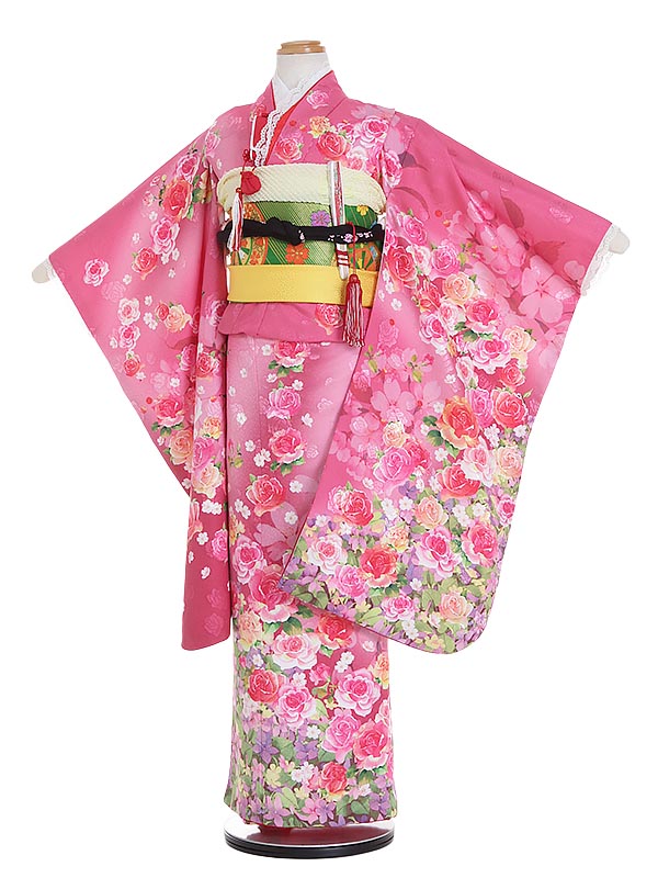【レンタル】七五三 7歳着物レンタル 110cm~120cm バラ K703 七五三着物 フルセット 753着物貸衣装 女の子 子供着物 お正月 ひな祭り 結婚式 753 キッズ着物 七五三レンタル きもの 袋帯|マタニティ子供喪服レンタルH&H