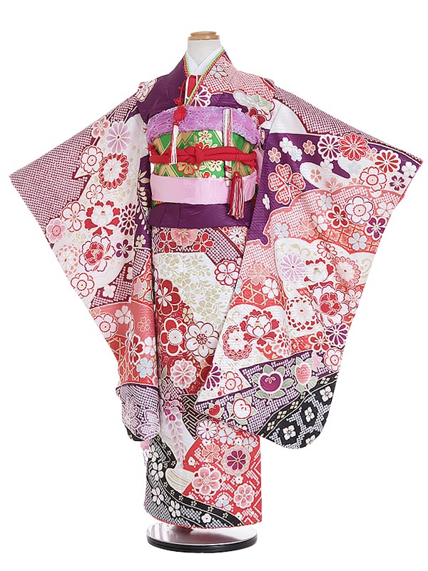 【レンタル】七五三 ７歳着物レンタル 110cm～120cm モダン 四季の花 鹿の子 K704 七五三着物 フルセット 753着物貸衣装 女の子 子供着物 お正月 ひな祭り 結婚式 753 キッズ着物 七五三レンタル きもの 袋帯｜マタニティ子供喪服レンタルＨ＆Ｈ 7,776円