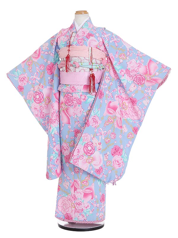 【レンタル】七五三 7歳着物レンタル 115cm~125cm 薔薇とリボン K710 七五三着物 フルセット 753着物貸衣装 女の子 子供着物 お正月 ひな祭り 結婚式 753 キッズ着物 七五三レンタル きもの 袋帯|マタニティ子供喪服レンタルH&H