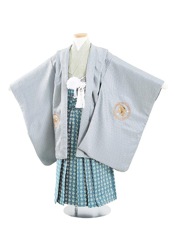 【レンタル】かんたん七五三[簡単着付け] 着物 5歳七五三レンタル 5才男児フルセットN508 ドット柄