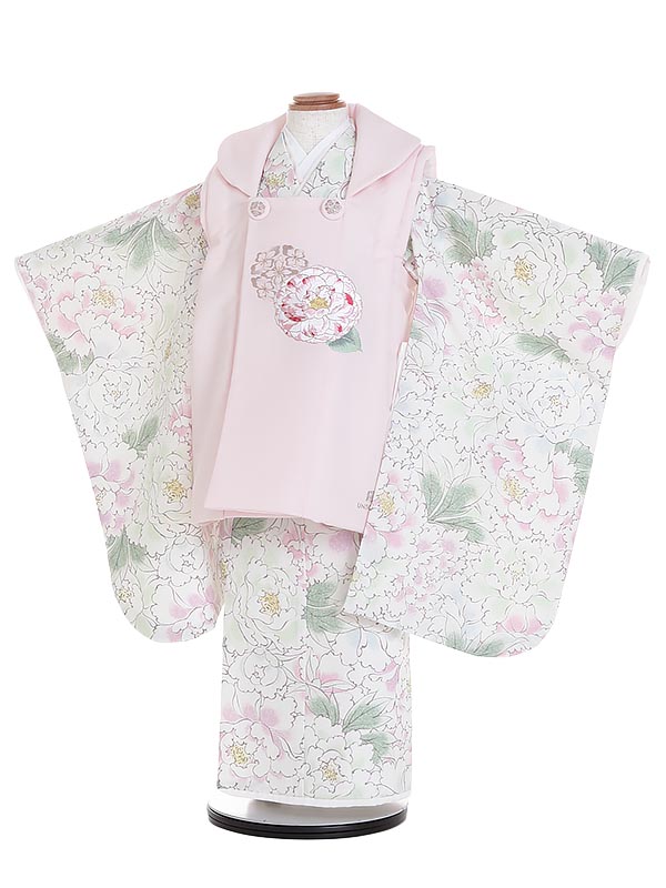 【レンタル】七五三レンタル 女の子 3歳着物フルセット UNSODO パステルピンク 牡丹柄 N324 被布セット 753着物セット 七五三着物 レンタル753 子供着物 貸衣装 往復送料無料