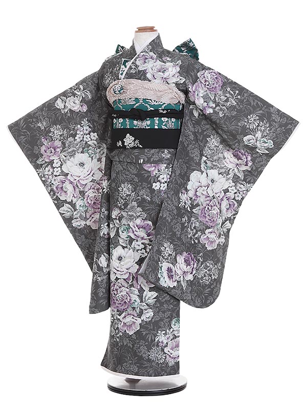 【レンタル】七五三 ７歳着物レンタル JILL STUART ねずみ色 くすみカラー フルセット N732 貸衣装 753着物 七五三着物 着物セット 753レンタル 女の子 子供着物 お正月 ひな祭り 結婚式 753 キッズ着物 七五三レンタル きもの