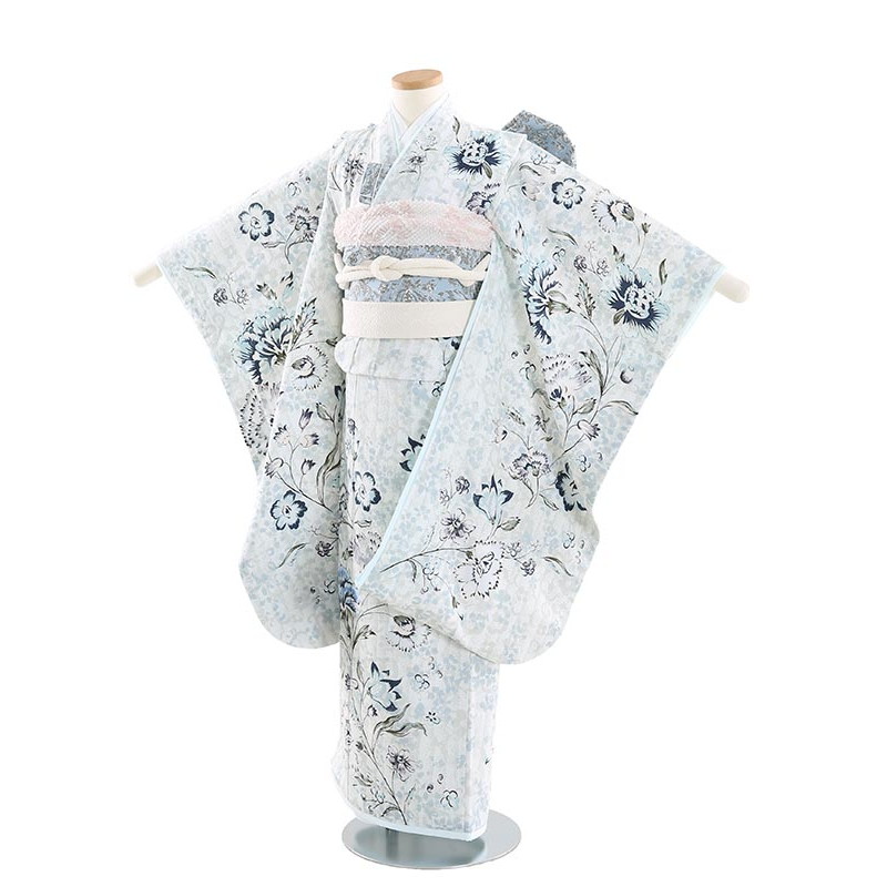 【レンタル】七五三 7歳 着物 レンタル N707 JILLSTUART 花更紗 水色 フルセット 貸衣装 女の子 753着物 七五三着物 着物セット 753レンタル 子供着物 お正月 ひな祭り 結婚式 753 キッズ着物 七五三レンタル きもの｜マタニティ子供喪服レンタルＨ＆Ｈ