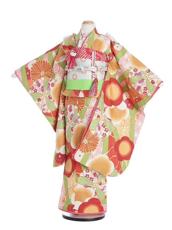 【レンタル】七五三 7歳 着物 レンタル N718 九重 梅と菊 麻の葉 フルセット 貸衣装 女の子 753着物 七五三着物 753レンタル 着物セット 子供着物 お正月 ひな祭り 結婚式 753 キッズ着物 七五三レンタル きもの｜マタニティ子供喪服レンタルＨ＆Ｈ