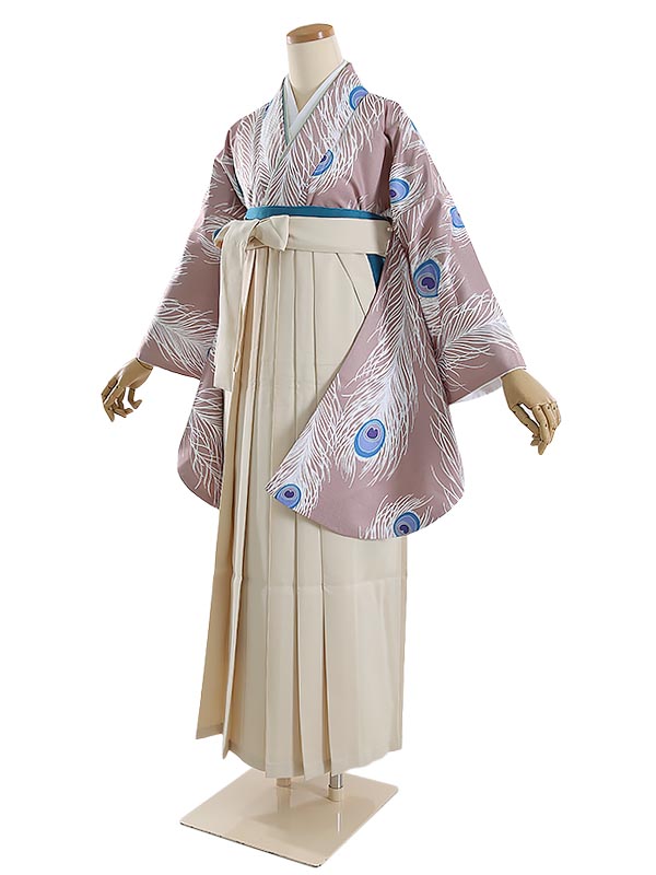 【レンタル】袴レンタル 袴 セット 卒業式 女性 158~163cm 7号~11号 茶 孔雀×アイボリー袴 卒業袴 二尺袖 謝恩会 卒業式袴レンタル 女性用袴 大人用 着物レンタル 大学 専門学校 女性和装 貸衣装モード クール 0ag0186