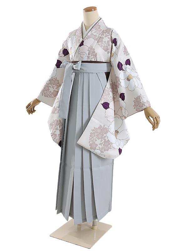 【レンタル】袴レンタル 袴 セット 卒業式 女性 158～163cm 7号～11号 アイボリー 椿×グレー袴 卒業袴 二尺袖 謝恩会 卒業式袴レンタル 女性用袴 大人用 着物レンタル 大学 専門学校 女性和装 貸衣装 モード クール 0ag0188