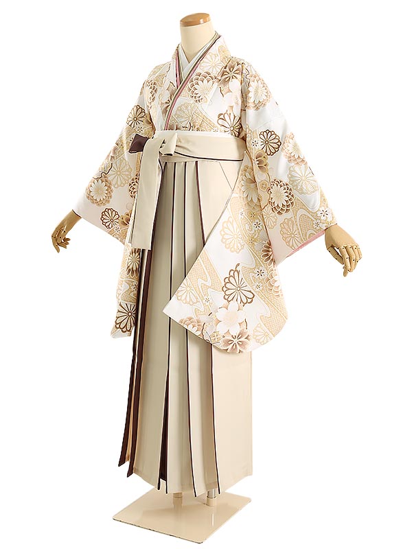 【レンタル】袴レンタル 袴 セット 卒業式 女性 158～163cm 7号～11号 白地 くすみ菊古典×アイボリーツートン袴 卒業袴 二尺袖 謝恩会 卒業式袴レンタル 女性用袴 大人用 着物レンタル 大学 専門学校 女性和装 貸衣装 クラシック 0ag0200