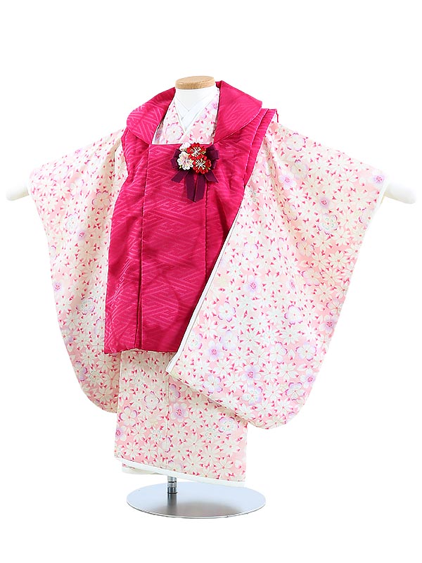 【レンタル】七五三レンタル 女の子 3歳着物フルセット Y324 華徒然 赤紫ぼかし×ピンク地に桜 被布セット 子供着物 貸衣装 往復送料無料