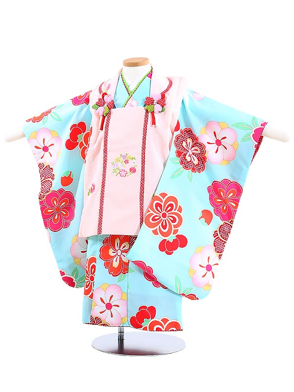 【レンタル】七五三レンタル 女の子 3歳着物フルセット Y325 花ひめ 薄ピンク×水色 被布セット 子供着物 貸衣装 往復送料無料|マタニティ子供喪服レンタルH&H