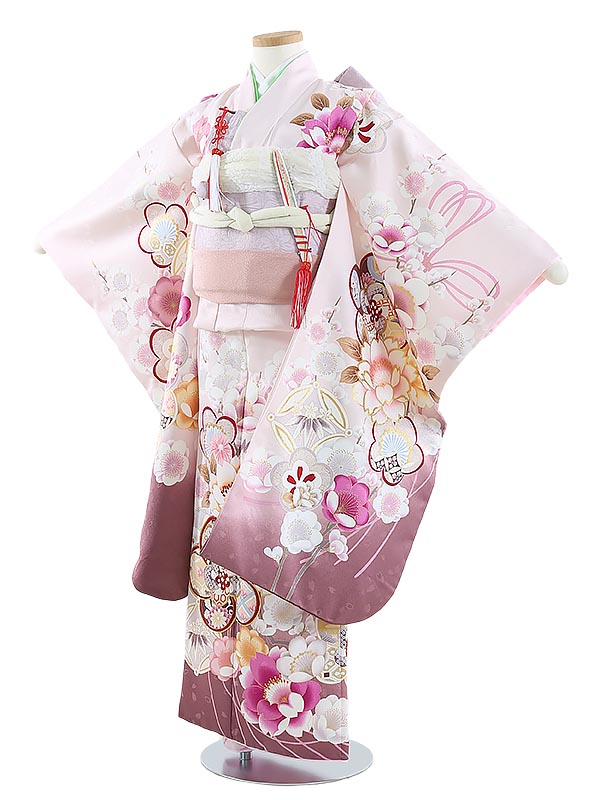 【レンタル】七五三 7歳着物レンタル 梅に桜 ピンク Y719 フルセット 753着物 七五三着物 着物セット 貸衣装 女の子 子供着物 お正月 ひな祭り 結婚式 753 キッズ着物 七五三レンタル きもの 結び帯|マタニティ子供喪服レンタルH&H