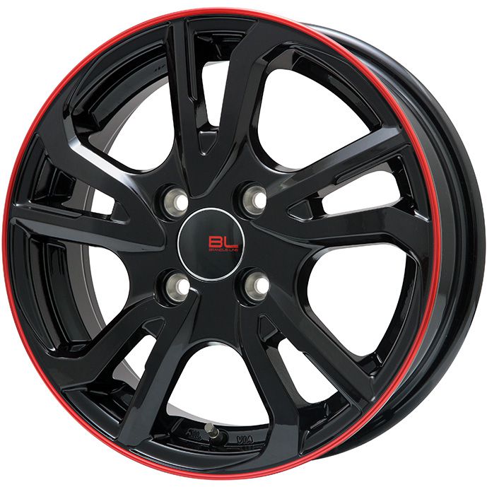 【新品国産車用4穴100】 夏タイヤ ホイール4本セット 185/65R14 ダンロップ エナセーブ EC204 ブランドルライン レツィオ グロスブラック/レッドリム 5.5J 14インチ(送料無料)