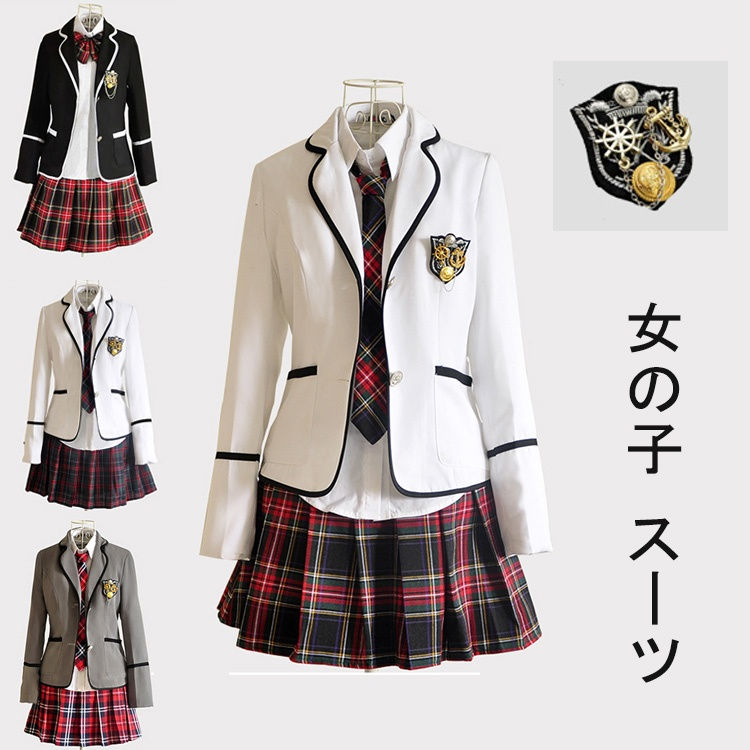 女子 制服 スーツ 女の子 黒 白 グレー 卒業式 韓国 制服 ギフト 入学式 男の子 大きいサイズ 中学生 ジャケット 高校生 女子高生 学生 子供スーツ フォーマル 正統派 5点セット ジャケット スカート ブラウス ネクタイ リボン ジュニア 赤 ピンク 緑 ブルー