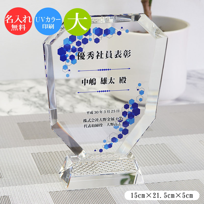 【楽天市場】ガラス 表彰盾 (大) クリスタル ガラス 盾 トロフィー 記念品 景品 表彰品 認定証 感謝状 周年記念 創立記念 社内表彰 ...
