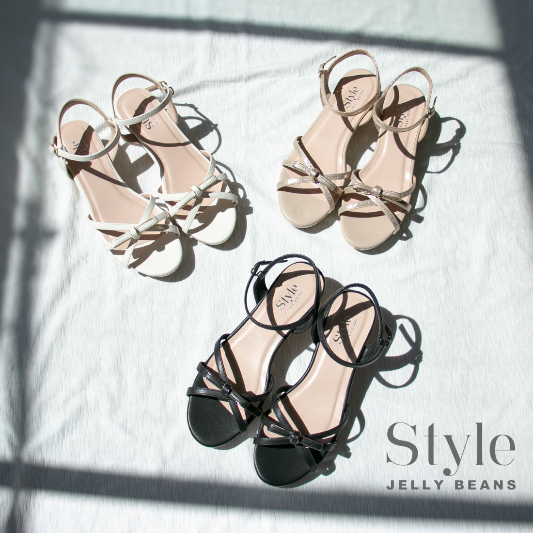 【4/10 20時～4H限定PT10倍】【20%OFF】 style JELLY BEANS スタイル ジェリービーンズ レディース サンダル SJB-0033 ストラップサンダル リボン ウェッジヒール 4.5cmヒール