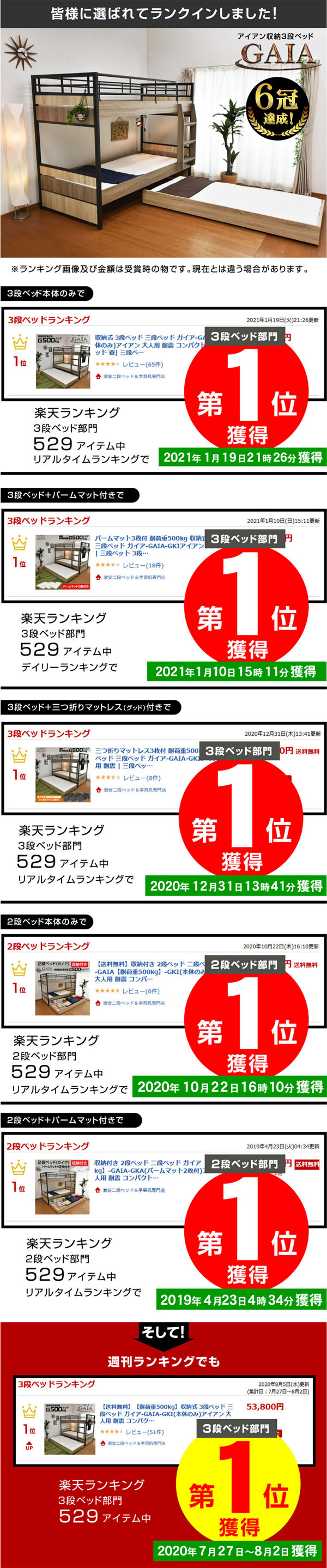 市場 夏はクール三つ折りマットレスグッド3枚付 耐荷重500kg 三段ベッド 3段ベット 3段ベッド 大人用 三段ベット ガイア-GAIA-GKIアイアン  収納式 耐震