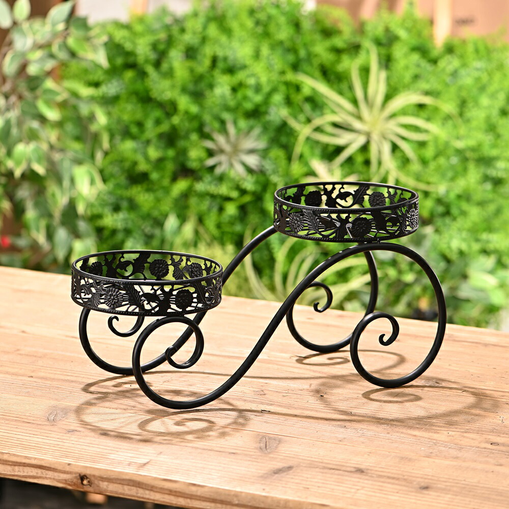 ☆☆【2レイヤー プランタースタンド】ブラック アイアンフラワースタンド 2layerスタイリッシュ シンプル 花台 プランター