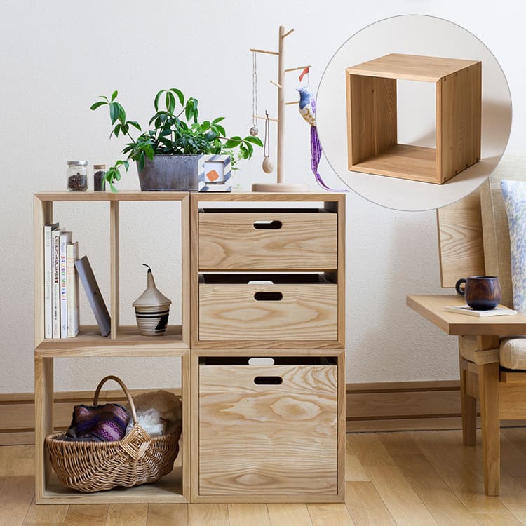 Oak Village オークヴィレッジ KOBAKO 【メッセージカード対応】 無垢 木製 インテリア リビング 子供部屋 書斎 和室 スタッキング 重ねる カスタマイズ オープンラック ユニット家具 リビング収納 シェルフ 国産 日本産|uminecco(ウミネッコ)
