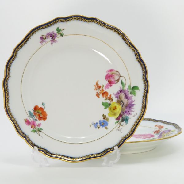 マイセン プレート■Aカンテ 五つ花 サラダプレート 17cm 皿 洋食器 2枚セット 金彩 コバルトブルー Meissen 1級品|グラスクラシック 店