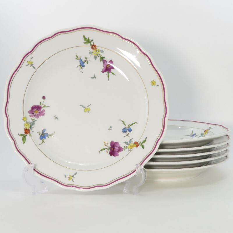 マイセン プレート■ベーシックフラワー ブーケ ランチプレート 21.5cm 大皿 洋食器 6枚 Meissen