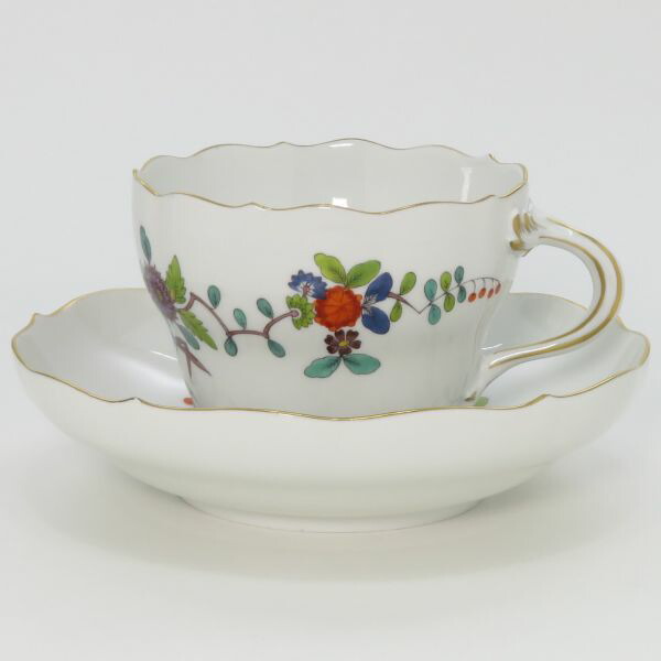 マイセン カップ＆ソーサー■シノワズリ 柿右衛門様式 花文絵図 C&S フラワー 希少 洋食器 1客 Meissen 1級品 2