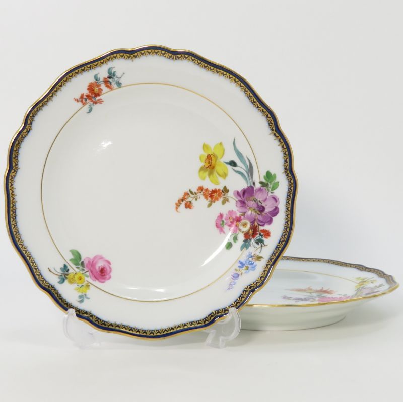 マイセン プレート■Aカンテ 七つ花 サラダプレート 17.5cm 洋食器 2枚セット 金彩 コバルトブルー Meissen 1級品 27,937円